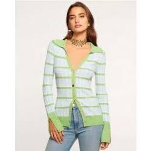 NWT Ramy Brook “Raya” Stripe Knit Button-front Sweater, in light blue and green